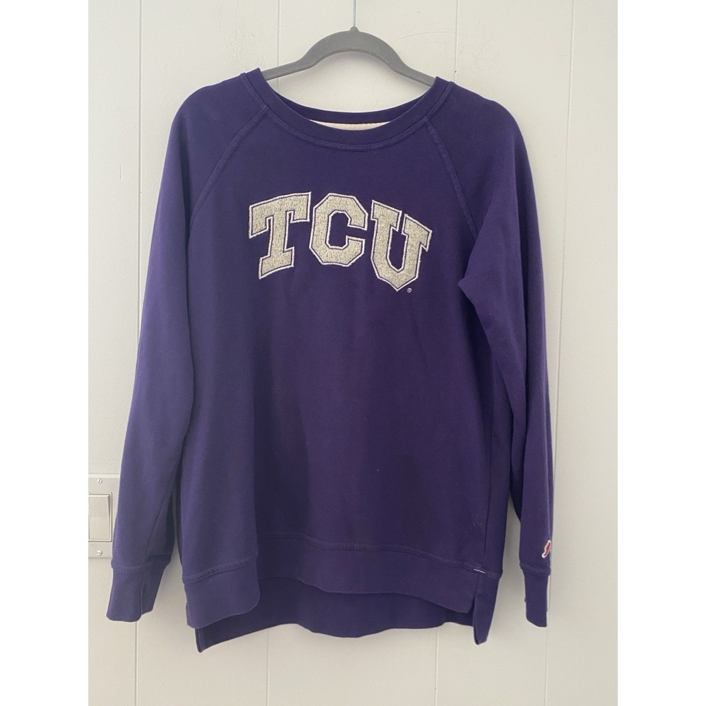 League TCU Horned Frogs Purple Crewneck Sweatshirt Womens Medium Raglan Sleeve